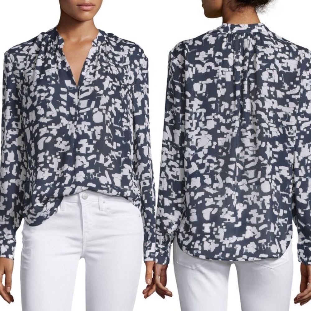Vince | 100% Silk Confetti Print Blouse Navy 8